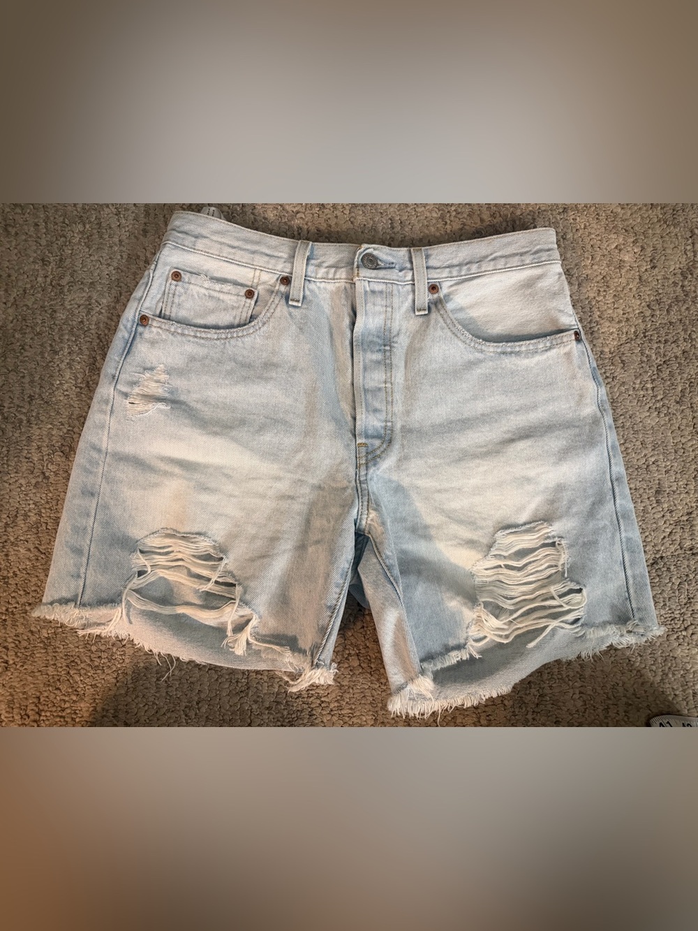 Levi’s 501 Distressed Denim Shorts W30 Light Wash Blue Frayed Hem